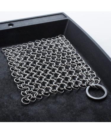 Dapper&Doll Cast Iron Cleaner Stainless Steel Chainmail Scrubber Removes Stuck On Food Fast Works Great on Cast Iron Skillets 4" Square