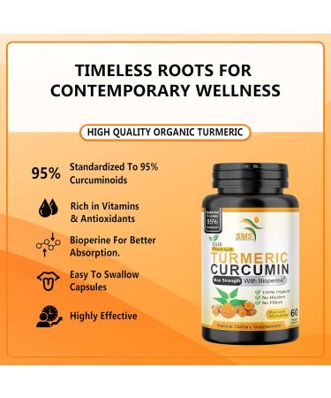Turmeric Curcumin Supplement 1 000mg 95% Curcuminoids with BioPerine Black Pepper for Absorption Vegan Non-GMO Made in USA 60 Capsules - Buy Online on GoSupps.com