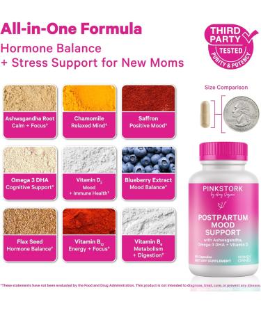 Pink Stork Total Postnatal Multivitamin + Postpartum Mood Support - Folate B12 Ashwagandha Chamomile Support Nutrition Postpartum Mood and Stress Bundle - Buy Online on GoSupps.com