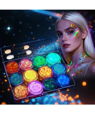 12 Couleurs Festival Paillettes Visage Fluorescent Paillette Paillettes Corps et Visage Mati re S cure R sistante Eau pour Adultes Soir e Festival Sc ne Maquillage Carnaval
