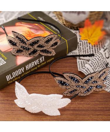 Noverlife 1920s Flapper Headbands 3PCS Set for Women - Rhinestone Beaded Vintage Hair Accessories (Navy Blue/White/Black/Gold) - Buy Online on GoSupps.com
