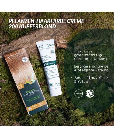 Logona Naturkosmetik Plant Hair Color 200 Copper Blonde Natural Henna Color Cream for Permanent Coloring | 150ml - Buy Online on GoSupps.com