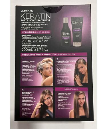 Kativa Keratin Post Alisado Xpress Shampoo Treatment + Deep Treatment Postkit with Keratin Shampoo 250 ml + 200 ml mask with vegetable keratin and argan oil - Buy Online on GoSupps.com