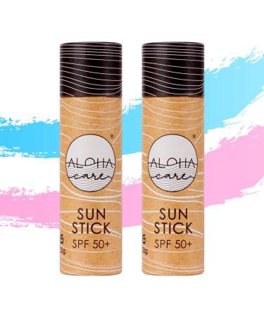 Aloha Sun Stick SPF 50+ (2-pack blue + pink) Sunscreen Stick Sun Block Stick for Face Sunscreen SPF 50 for Surfing Great Sun Cream for Kids & Outdoor Sports Sunscreen Plastic Free Packaging 20g