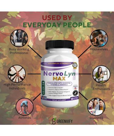 GREENVIFY NervoLyn Max Maximum Strength Nerve Support Supplement 60 Capsules with Vitamin B Complex Vegan Gluten Free Non-GMO 30 Day Supply (2) - Buy Online on GoSupps.com