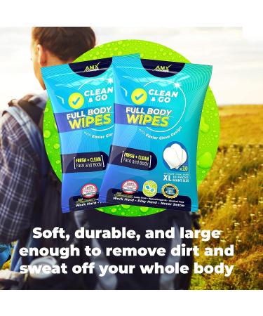 AMX Shower Wipes (20 Count) - No Rinse Body Wipes for Adults, Unique Glove Design, Ideal for After Workout, Camping, or Hiking - Extra Large Bath Wipes for Elderly, Disposable (Pack of 2) - Buy Online on GoSupps.com