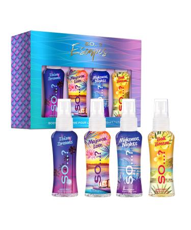 So ... Escapes Body Mist Set - Perfumes for Women - Everyday Body Spray for Women - Vegan Cruelty Free Fragrances - Travel Size Gift Set - 4 pcs 4 Fl Oz (Pack of 1)