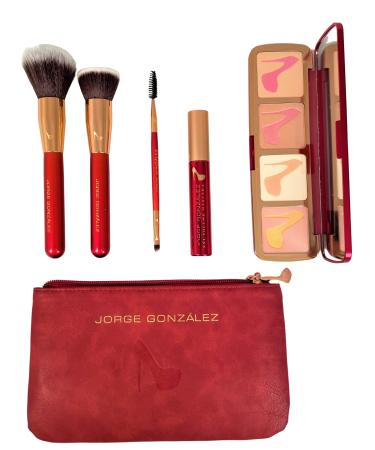 JORGE GONZALEZ Beauty Set Highlighter Palette + Make-up Brush + Mascara + Bag