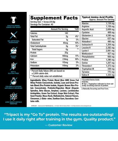TRIPACT Protein Shake 3lb - Grass Fed Whey, Plant Proteins, Greens, Superfoods, Probiotics - Vanilla Latte & Cinnamon - Lean Muscle & Performance Boost - Buy Online on GoSupps.com