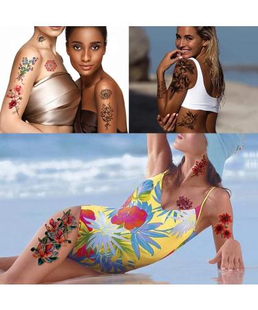 Yazhiji Waterproof Temporary Tattoos - Large Flowers Collection for Women - 40 Lasting Fake Tattoo Stickers - Buy Online on GoSupps.com