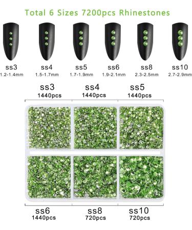 Beadsland 7200PCs Flatback Rhinestones - Clear Crystal Nail Gems for Handicrafts | Mixed Sizes with Wax Pencil Kit - SS3-SS10 - Light Green - Buy Online on GoSupps.com