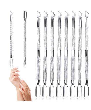 8 Pieces Nail Cuticle Pusher and Cutter Stainless Steel Nail Remover Pusher Double Ended Nail Pedicure Tool Nail Gel Polish Manicure Tools for Fingernail and Toenail Art Supplies (Silver)