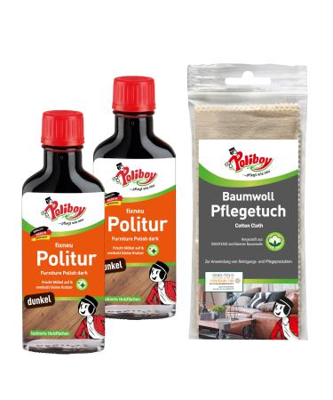 Poliboy Fix -New Pole Dark - Furniture Polite For Dark Lacquered Woods - Color -refreshing wood polish - 2x 100ml - with cotton cloth - Made in Germany 100 ml (2 Series Pack) Dark