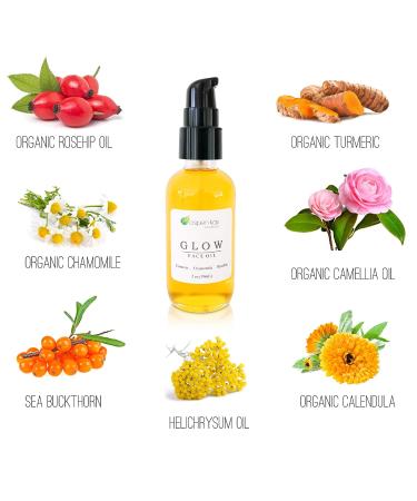 Glow Turmeric & Rosehip Face Oil - Natural Organic Moisturizer with Turmeric & Chamomile - 2 oz - Buy Online on GoSupps.com