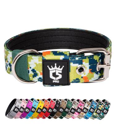 Tspro Tactical dog collar 3.3 cm wide dog collar military standard strong dog collar thick dog collar dog collar with stable metal buckle (camo green-s) S-neck size (adjustable 35.5cm-43cm) camouflage pattern