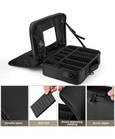 Luxspire Professional Makeup Bag Organizer - Travel Cosmetic Case with Adjustable Dividers & Mirror - Large Black Makeup Storage for Women - Buy Online on GoSupps.com