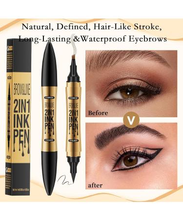  SHUOHONG Eyebrow pencil 2-in-1 eyeliner pencil eyebrow makeup waterproof eyebrow pencil 3D waterproof microblading eyebrow pen (Black) - Buy Online on GoSupps.com