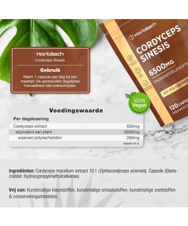 Cordyceps Capsules 6500mg 120 Vegan Capsules with High Strength Cordyceps Sinensis Mushroom Extract from Horbaach - Buy Online on GoSupps.com