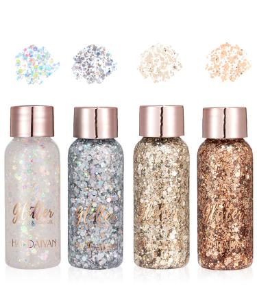 4 pieces of popular colors glitter gel mermaid sequins chunky glitter liquid gel face glitter face body glitter make -up for masquerade party (4 popular colors) - Buy Online on GoSupps.com