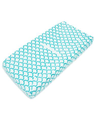 TL Care Heavenly Soft Chenille Fitted Contoured Changing Pad Cover, Aqua Sea Wave, for Boys and Girls Aqua Sea Wave Flat Chenille
