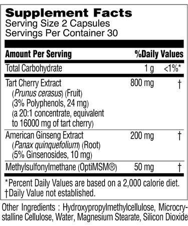 KORESELECT Tart Cherry & MSM Joint Support Supplement with American Ginseng - 60 Vegan Capsules - Buy Online on GoSupps.com