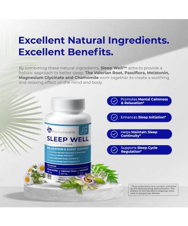 RAPHA HEALTH - Sleep Well | Natural Sleep Aid with Magnesium Glycinate Valerian Root and Chamomile | Non-Habit Forming | 60 Capsules - 30 Nights of Restful Sleep - Buy Online on GoSupps.com