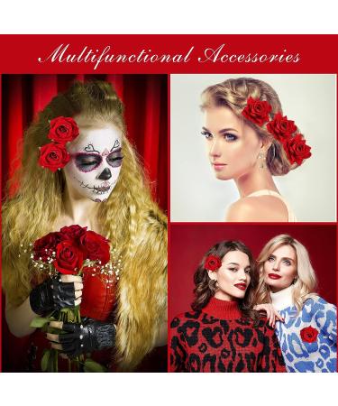 24 Pieces Red Rose Flower Hair Clips and Brooches for Women and Girls - Elegant Boho Floral Hair Accessories - Buy Online on GoSupps.com