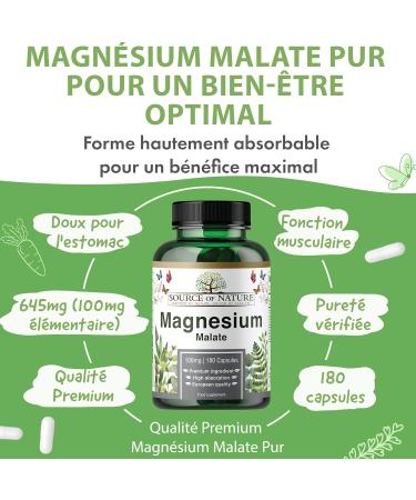 Source of Nature | Magnesium Malate 645mg | 180 Capsules | 2 Month Supply | Elemental 100mg | High Quality | Lab Tested - Buy Online on GoSupps.com