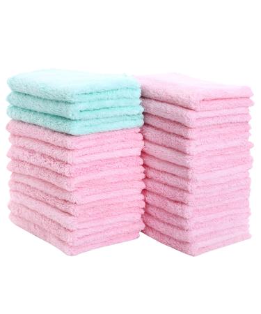 24 Count Premium Soft Makeup Remover Cloths - Microfiber Facial Cloths Fast Drying Washcloths - Highly Absorbent Makeup Remover Towel (Pink-Aquamarine, 7x9 Inch) Pink-blue 7x9 Inch (Pack of 24)