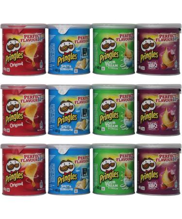 Pringles Crisps Pop & Go Travel Box of 12 Multi Flavour Pots Sour Cream & Onion Salt & Vinegar Texas BBQ Original- Perfect for a Family Cinema Night- Sleepover -Suitable For Vegetarians & Vegans - Buy Online on GoSupps.com