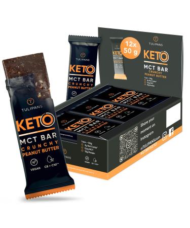 Tulipans Peanut butter MCT Keto bar sugar arm |12 x 50 g protein bar |Keto snack with MCT oil |Protein bar for ketogenic diet |Delicious low carb sweets |Protein bar crunchy peanut butter 12 pieces (1 Pack)