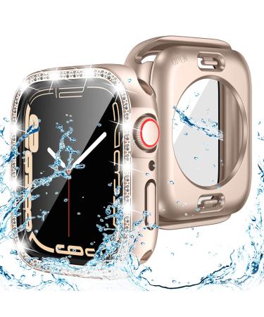 Goton 2 in 1 Waterproof Bling Case for Apple Watch 40mm SE (2nd Gen) Series 6 5 4 Screen Protector Women Glitter Diamond Rhinestone Bumper Face Cover for iWatch Accessories 40 mm Rose Gold Rose Gold 40mm