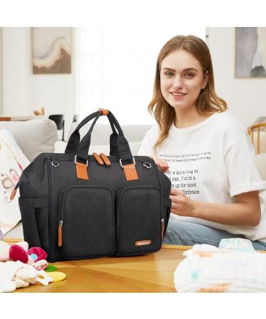Pomelo Embossed Black Baby Changing Bag with Pram Clips and Changing Mat - Mom and Dad's Ultimate Essential - Buy Online on GoSupps.com