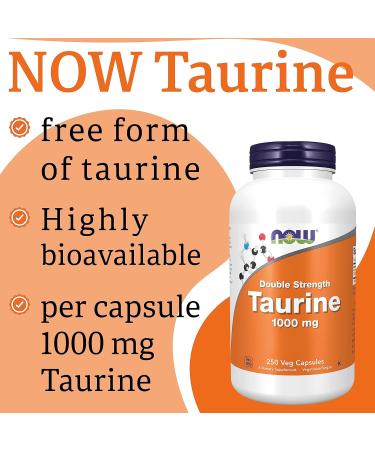 Now Foods Double Strength Taurine 1000mg - 250 Vegan Capsules | Lab-Tested, Gluten Free, SOYA Free, Non-GMO, Vegetarian - Buy Online on GoSupps.com