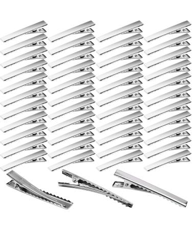Elcoho 200 Pieces Metal Hair Clips Single Prong Curl Clips Silver Alligator Section Clips with Teeth Hairbow Accessory for Women Girls 4.5cm/1.75 Inch