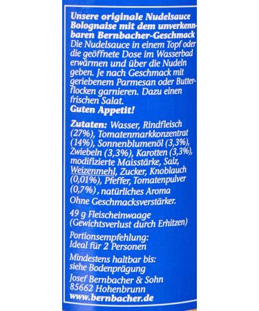 Bernbacher Pasta Sauce Bolognaise - Authentic 170 ml Can | Perfect for International Shipping - Buy Online on GoSupps.com