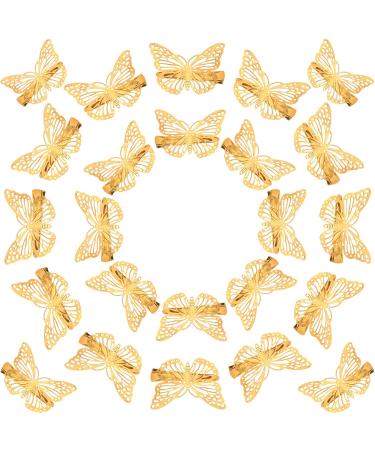 24 Pieces Gold Butterfly Hair Clips Metal Butterfly Hair Clamps Metallic Hollow Butterfly Hairpins Cute Gold Hair Clips for Women Girls with Left and Right Styles
