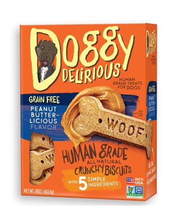 Doggy Delirious Crunchy Dog Treats – for All Pet Sizes, Breeds – All-Natural Puppy Treat – 100% Human-Grade – 100% USDA Certified, Non-GMO Project Verified-Delicious Pet Treat Bones, Snacks for Dogs Grain-Free Peanut But