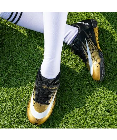 Vlookst Soccer Shoes for Boys & Girls - Unisex Artificial Turf Football Shoes | Indoor & Outdoor Training Sneakers | Black & Gold (EU Size 30-39) - Buy Online on GoSupps.com