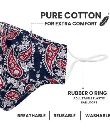 Washable Floral Face Masks for Women with Nose Wire | 3 Layers Cotton | Filter Pocket | Adjustable Ear Loops | Pack of 2 - Buy Online on GoSupps.com