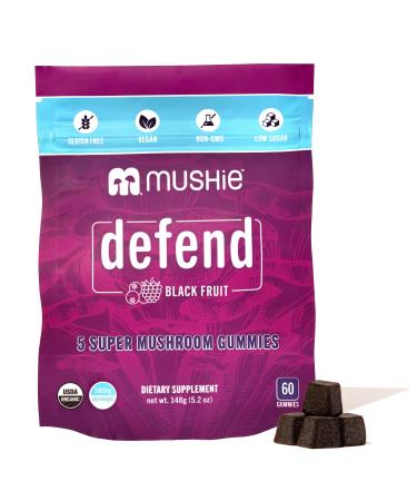 Mushie 100% Organic 5 Super Mushroom Complex Gummies - 2000mg Reishi Turkey Tail Maitake Chaga & Shiitake Blend - Gut Health & Immune Support with Vitamin D - Vegan Gluten-Free - 60 Count