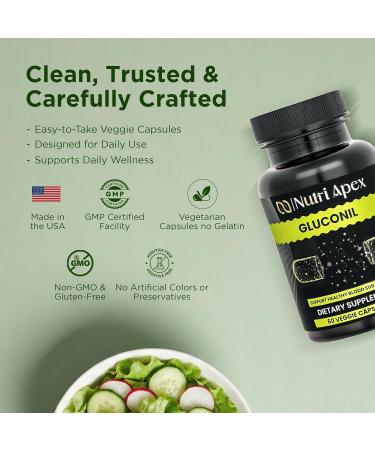 Nutri Apex Gluconil Dietary Supplement 60 Vegan Capsules with Chromium Glycinate White Mulberry Bitter Melon & Gymnema Non-GMO - Made in USA - Buy Online on GoSupps.com