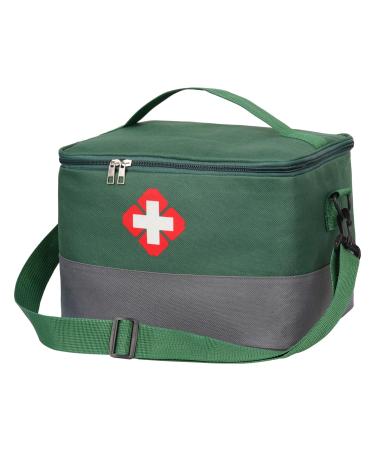 Medicine bag with shoulder straps portable travel pharmacy medication bag emergency pocket empty waterproof medicine first help bag empty for home office travel outdoor green