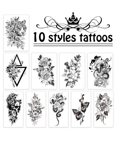 Cerlaza Temporary Tattoos for Women - 10 Sheets of Sexy and Realistic Semi-Permanent Waterproof Tatuajes Temporales for Half Arm Sleeve - Long Lasting Designs including Flowers, Snakes, Butterflies, and Tigers - Buy Online on GoSupps.com