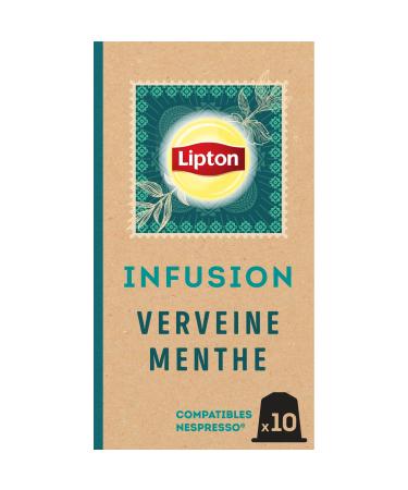 Lipton, Verbena Mint Flavored Infusion, Freshness, Nespresso Compatible Capsules, 100% Natural Ingredients, 10 Caps