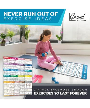 Laminated 21-PACK Workout Poster Set for Home Gym - Dumbbell, Yoga, Resistance Band, Kettlebell Exercises & More - Fitness Chart Bundle - Buy Online on GoSupps.com