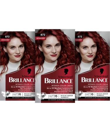 Brillance Brilliance 872 Intensive Red Hair Colour Level 3 (3 x 160 ml) Permanent Hair Colour with Diamond Shine Effect and Conditioner 10 Weeks