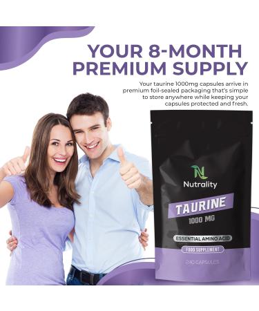 Nutrality Taurine Supplement 1000mg - 240 Capsules for Energy, Endurance & Holistic Health | Vegan-Friendly Amino Acid for Sports Performance & Sleep - Buy Online on GoSupps.com