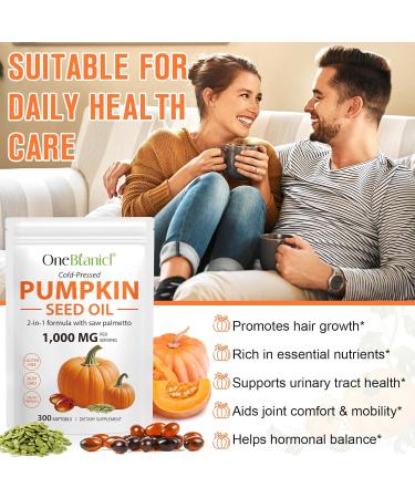 NIFEISHI Pumpkin Seed Oil Capsules (300 Softgel) Pumpkin Seed Oil with Saw Palmetto Cold Pressed Rich in Fatty Acids Supports Hair Growth Urinary Bladder & Prostate Health | Non-GMO - Buy Online on GoSupps.com