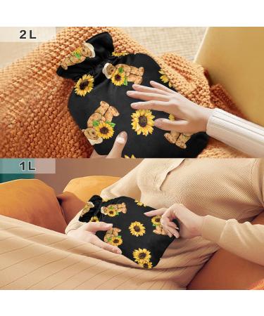 Cozy Hot Water Bottle with Cute Bear Cover - Sunflower Design for Pain Relief & Heat Therapy | 2 Liters - Buy Online on GoSupps.com